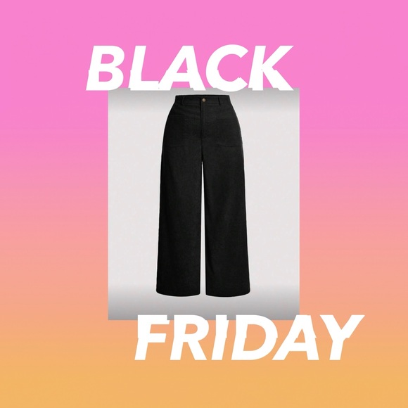 SHEIN- Elegant Black Wide-Leg Women's Pants- Corduroy - Picture 3 of 5